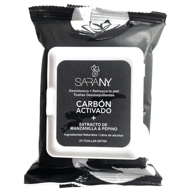 Toallas desmaquillantes sarany carbón activado pack c/25